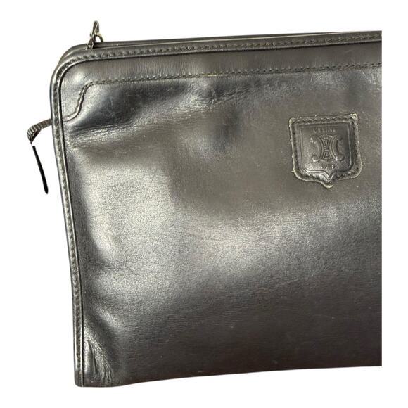 Vintage Celine Clutch Bag Leather Black Triomphe Pouch Purse - Picture 5 of 8